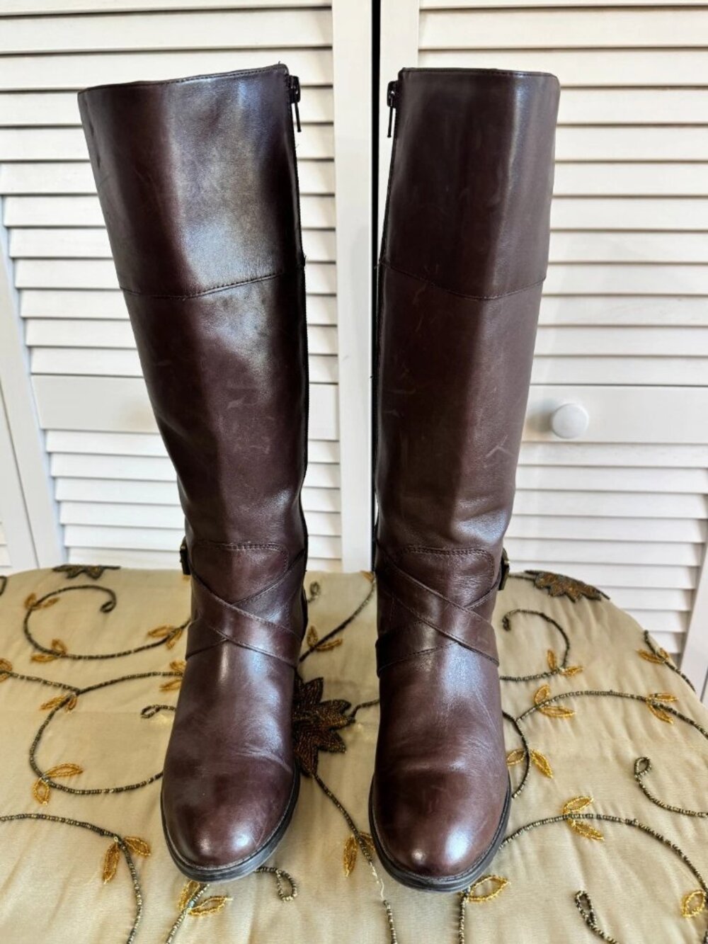 Ralph Lauren Maryann Brown Leather Boot Size 7 Wide-Calf